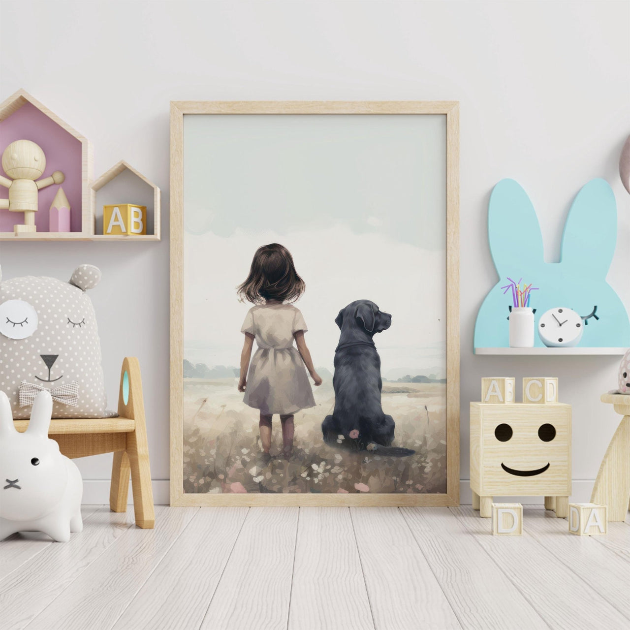 Black Lab Wall Art – Dog Nursery Print for Girls Room