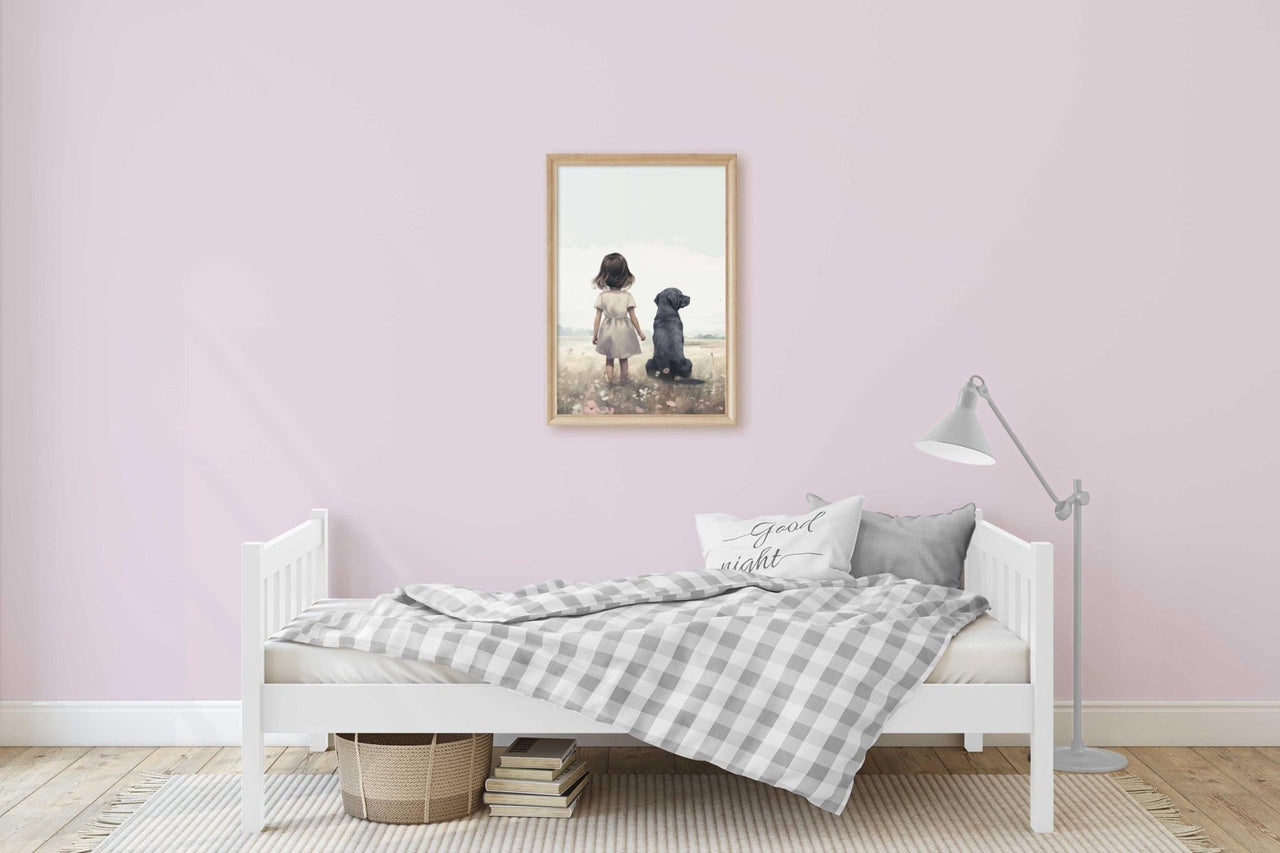 Black Lab Wall Art – Dog Nursery Print for Girls Room