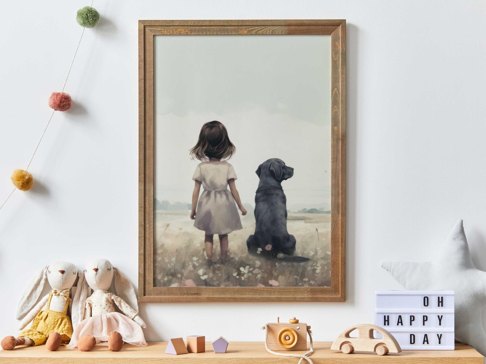 Black Lab Nursery Prints, Dog Decor for Girls Room, Cute Wall Art - WildfieldPrints
