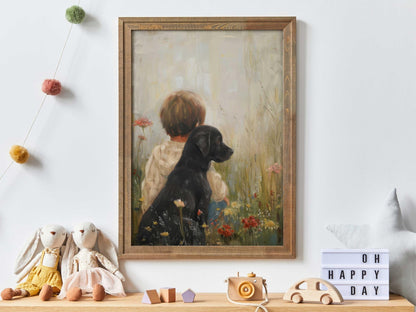 Black Lab Print, Labrador Puppy Art for Nursery, Dog - Themed Decor - WildfieldPrints
