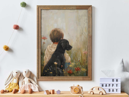 Black Lab Print, Labrador Puppy Art for Nursery, Dog - Themed Decor - WildfieldPrints