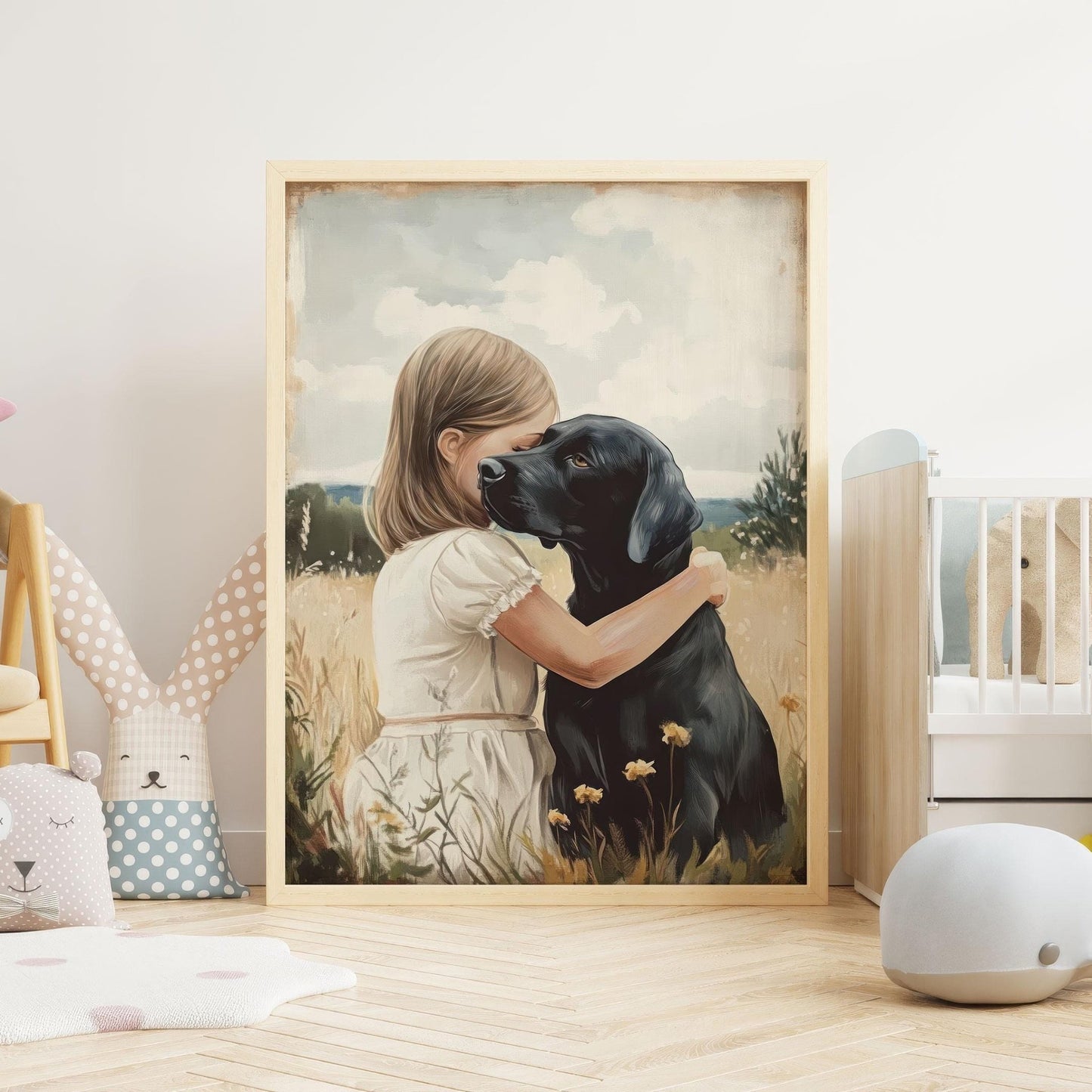 Black Lab Wall Art, Dog Nursery Decor, Girls Room Accent - WildfieldPrints