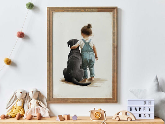 Black Lab Wall Art, Labrador Girl Room Decor, Dog Nursery Print - WildfieldPrints