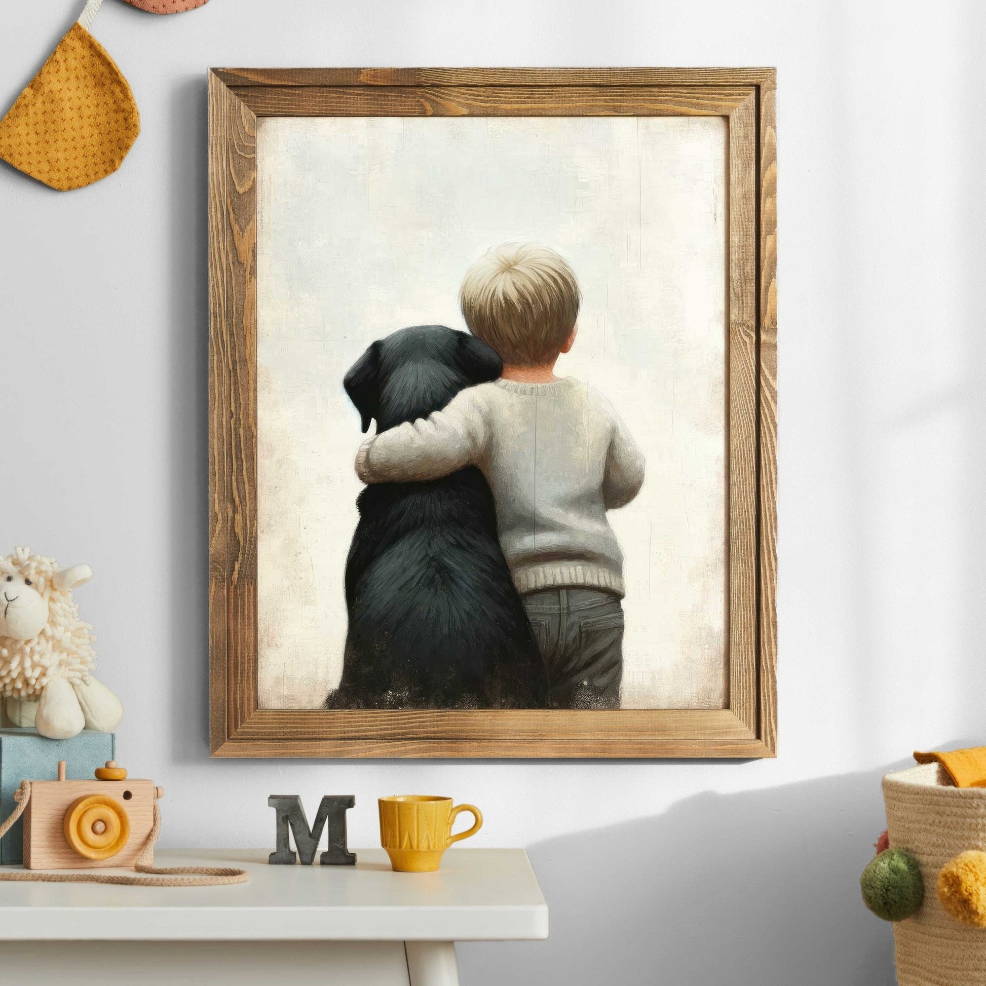 Black Labrador Nursery Decor, Boy & Dog Painting, Puppy Wall Art - WildfieldPrints