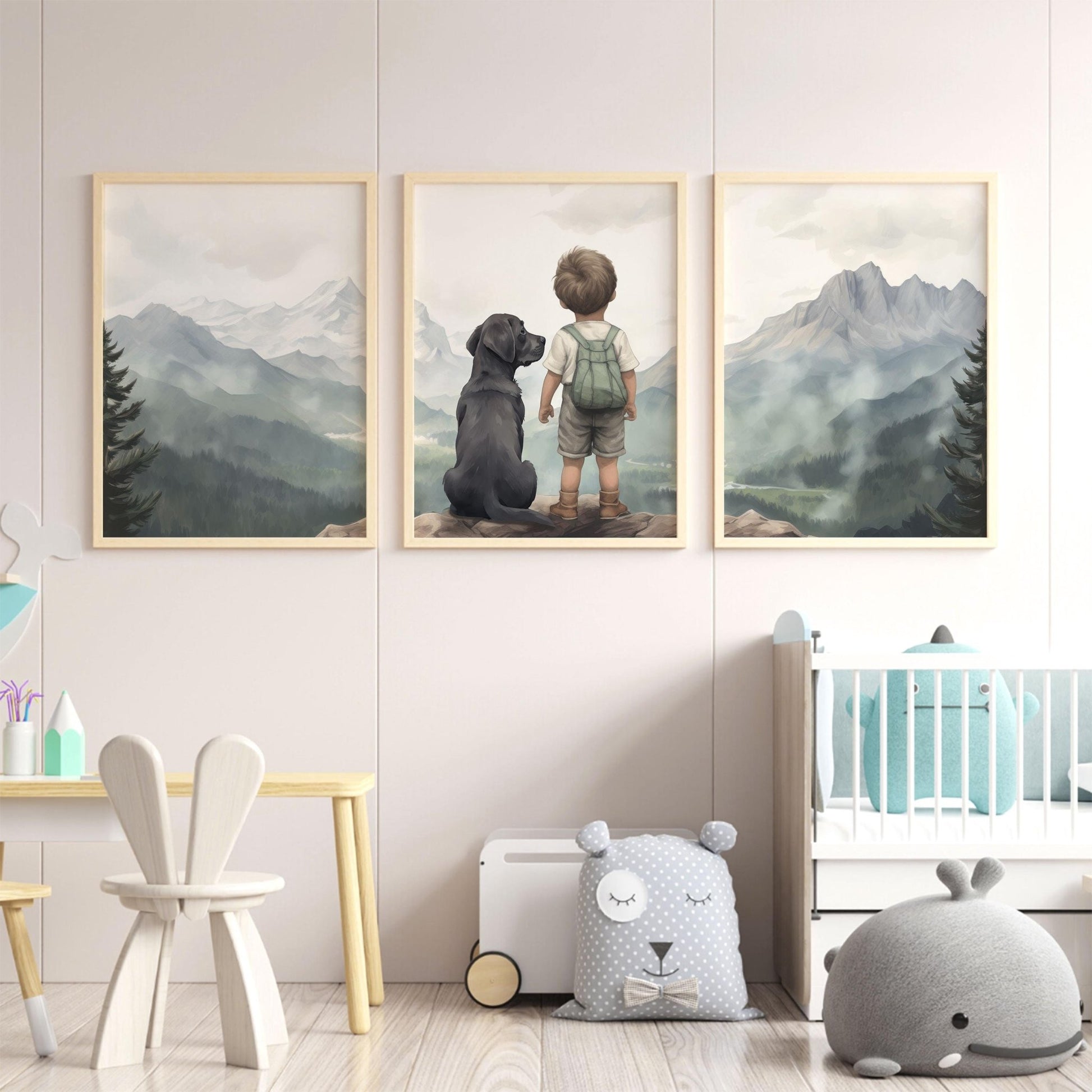 Black Labrador Prints, Boy & Dog Nursery Decor, Labrador Wall Art - WildfieldPrints