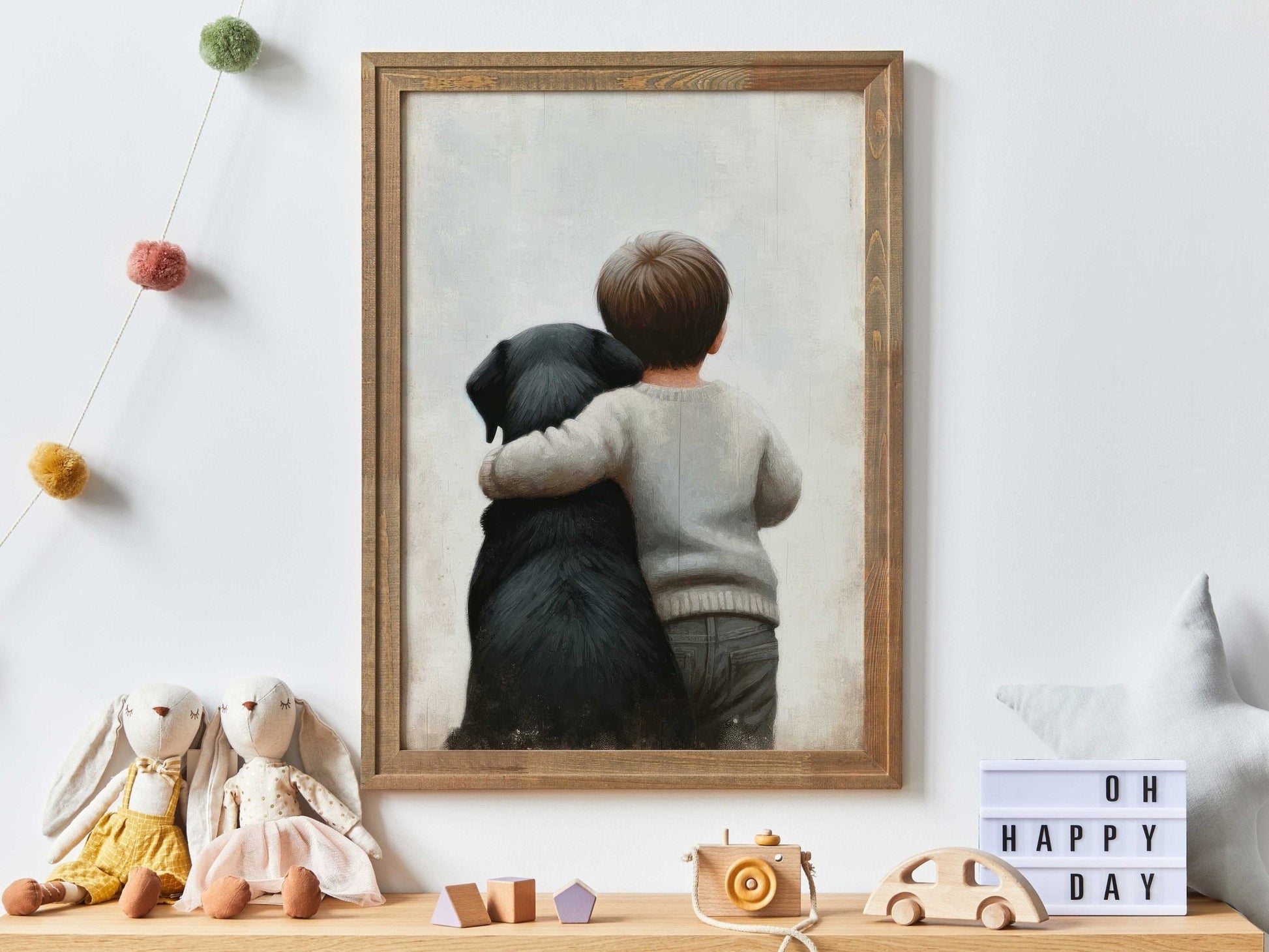 Black Labrador Retriever Nursery Decor, Boy & Dog Art Print, Puppy Decor - WildfieldPrints