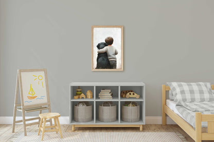 Black Labrador Retriever Nursery Decor, Boy & Dog Art Print, Puppy Decor - WildfieldPrints