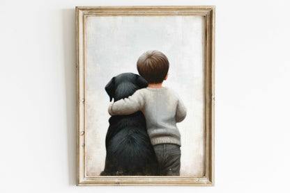 Black Labrador Retriever Nursery Decor, Boy & Dog Art Print, Puppy Decor - WildfieldPrints