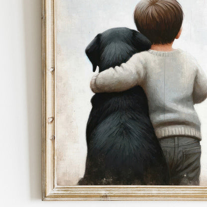 Black Labrador Retriever Nursery Decor, Boy & Dog Art Print, Puppy Decor - WildfieldPrints