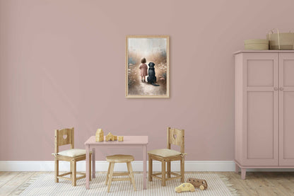 Black Labrador Retriever Nursery Decor, Girl & Dog Art Print, Dog Wall Art - WildfieldPrints