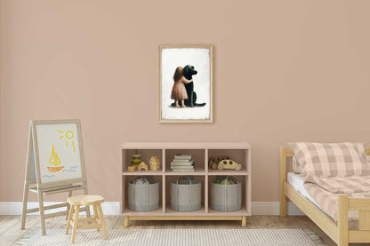Black Labrador Retriever Nursery Decor, Girl & Dog Art Print, Puppy Wall Art - WildfieldPrints