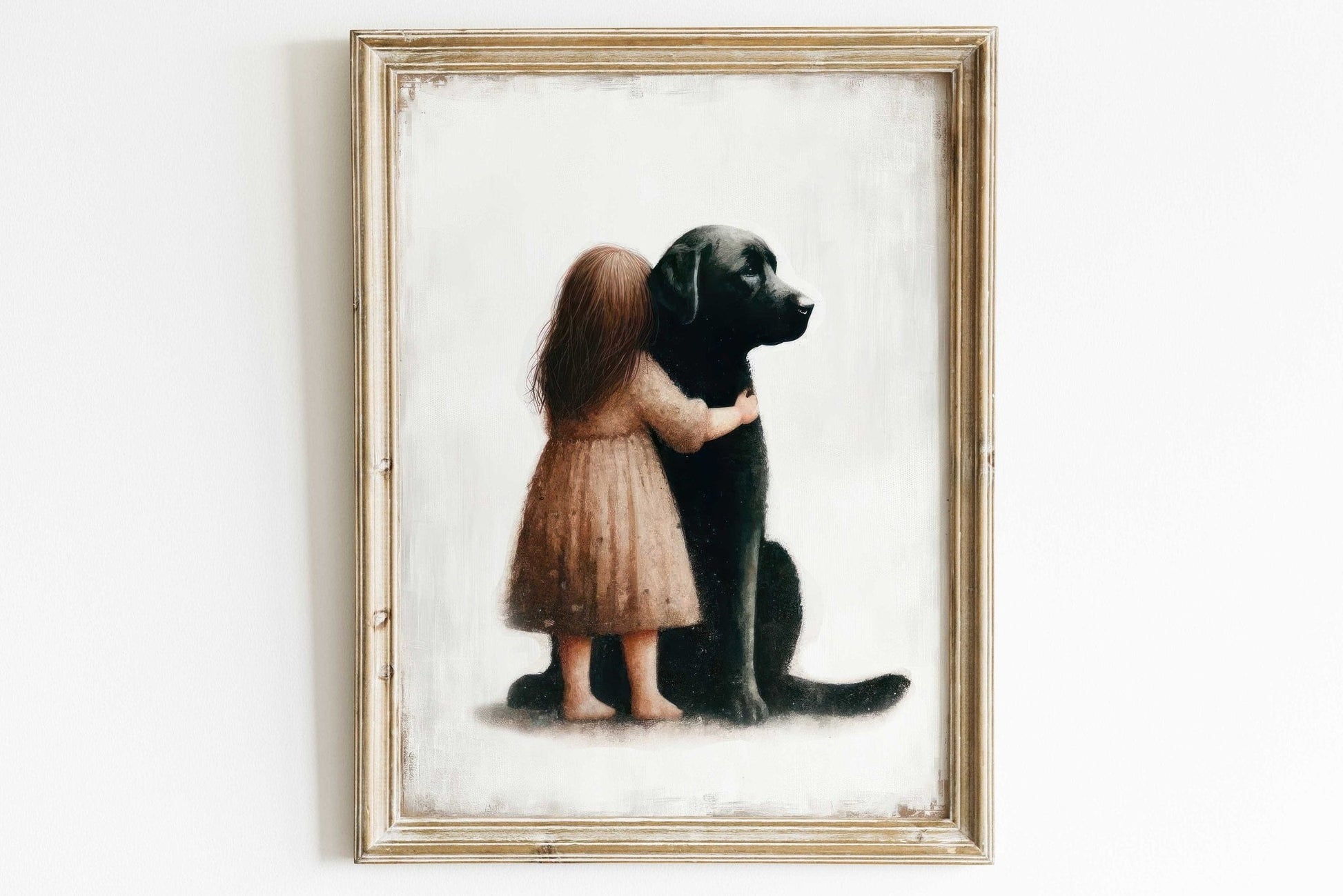 Black Labrador Retriever Nursery Decor, Girl & Dog Art Print, Puppy Wall Art - WildfieldPrints