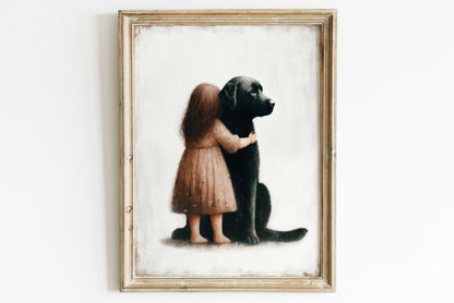 Black Labrador Retriever Nursery Decor, Girl & Dog Art Print, Puppy Wall Art - WildfieldPrints