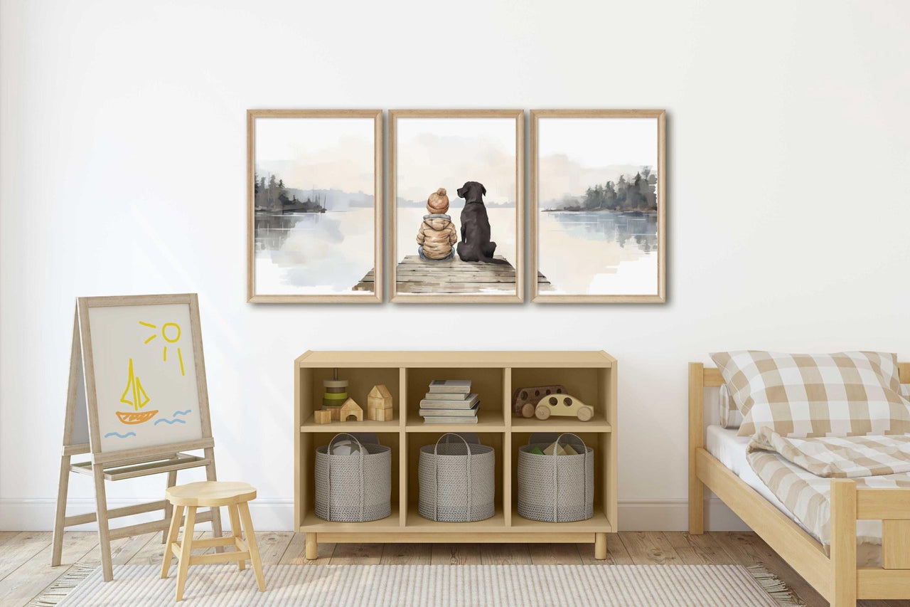Black Labrador Wall Art – Dog Boys Room Print • Set of 3