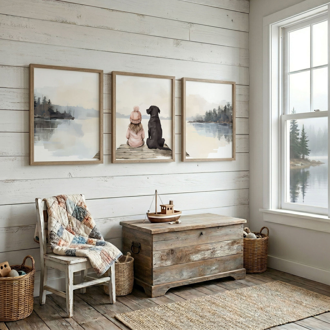 Black Labrador Wall Art – Dog Nursery Print for Girls • Set of 3