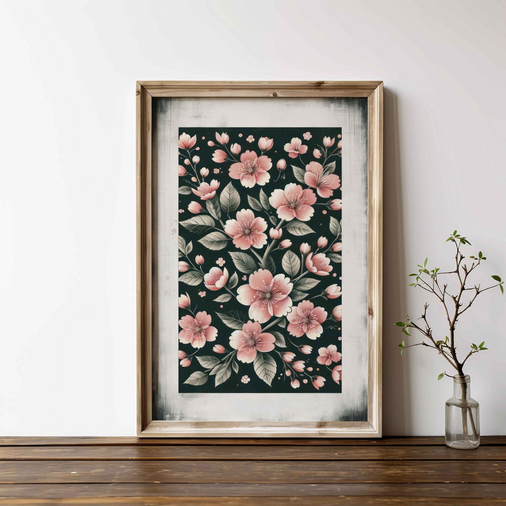 Black & Pink Floral Prints, Farmhouse Decor, Dark Wall Decor - WildfieldPrints