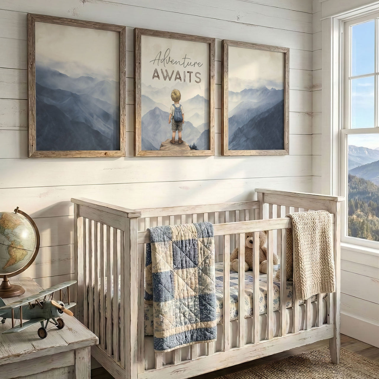 Blonde Boy Adventure Print – Mountain Boys Room Wall Art • Set of 3