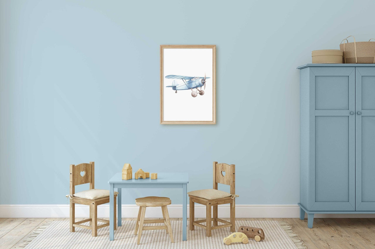 Blue Airplane Wall Art – Transportation Boys Room Print
