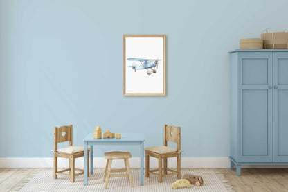 Blue Airplane Nursery Decor, Pastel Wall Art, Vintage Transportation Print - WildfieldPrints