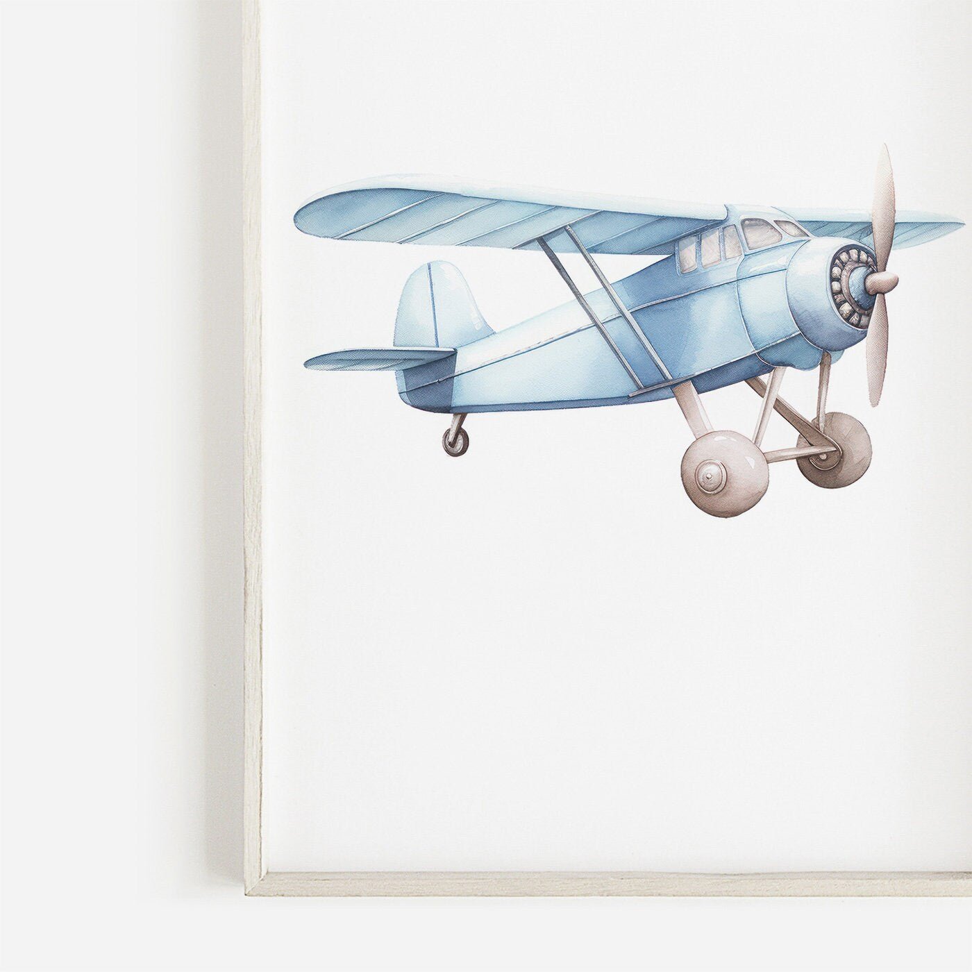 Blue Airplane Nursery Decor, Pastel Wall Art, Vintage Transportation Print - WildfieldPrints