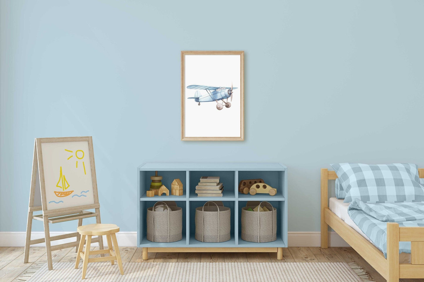 Blue Airplane Nursery Decor, Pastel Wall Art, Vintage Transportation Print - WildfieldPrints