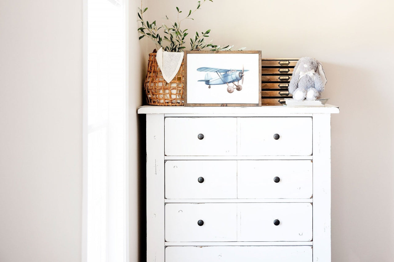 Blue Airplane Wall Art – Transportation Boys Room Print