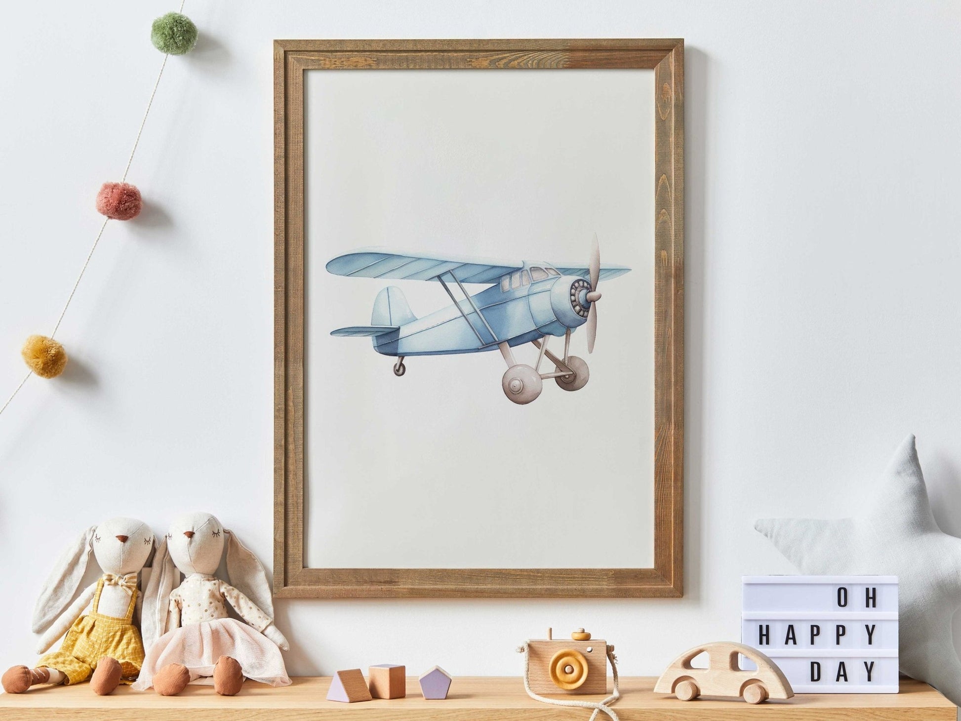 Blue Airplane Nursery Decor, Pastel Wall Art, Vintage Transportation Print - WildfieldPrints