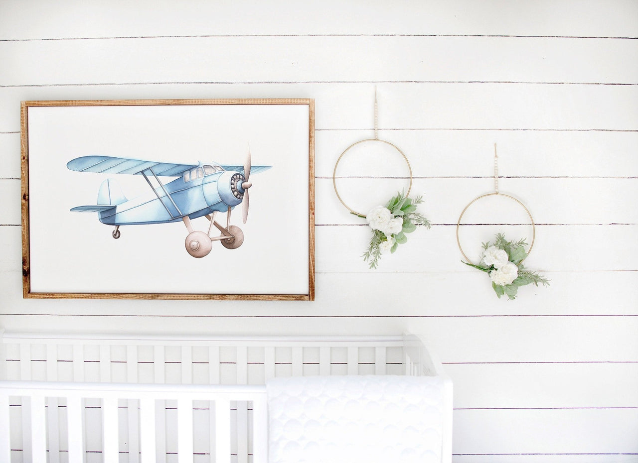 Blue Airplane Wall Art – Transportation Boys Room Print