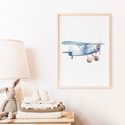 Blue Airplane Nursery Decor, Pastel Wall Art, Vintage Transportation Print - WildfieldPrints