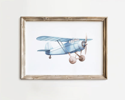 Blue Airplane Nursery Decor, Pastel Wall Art, Vintage Transportation Print - WildfieldPrints