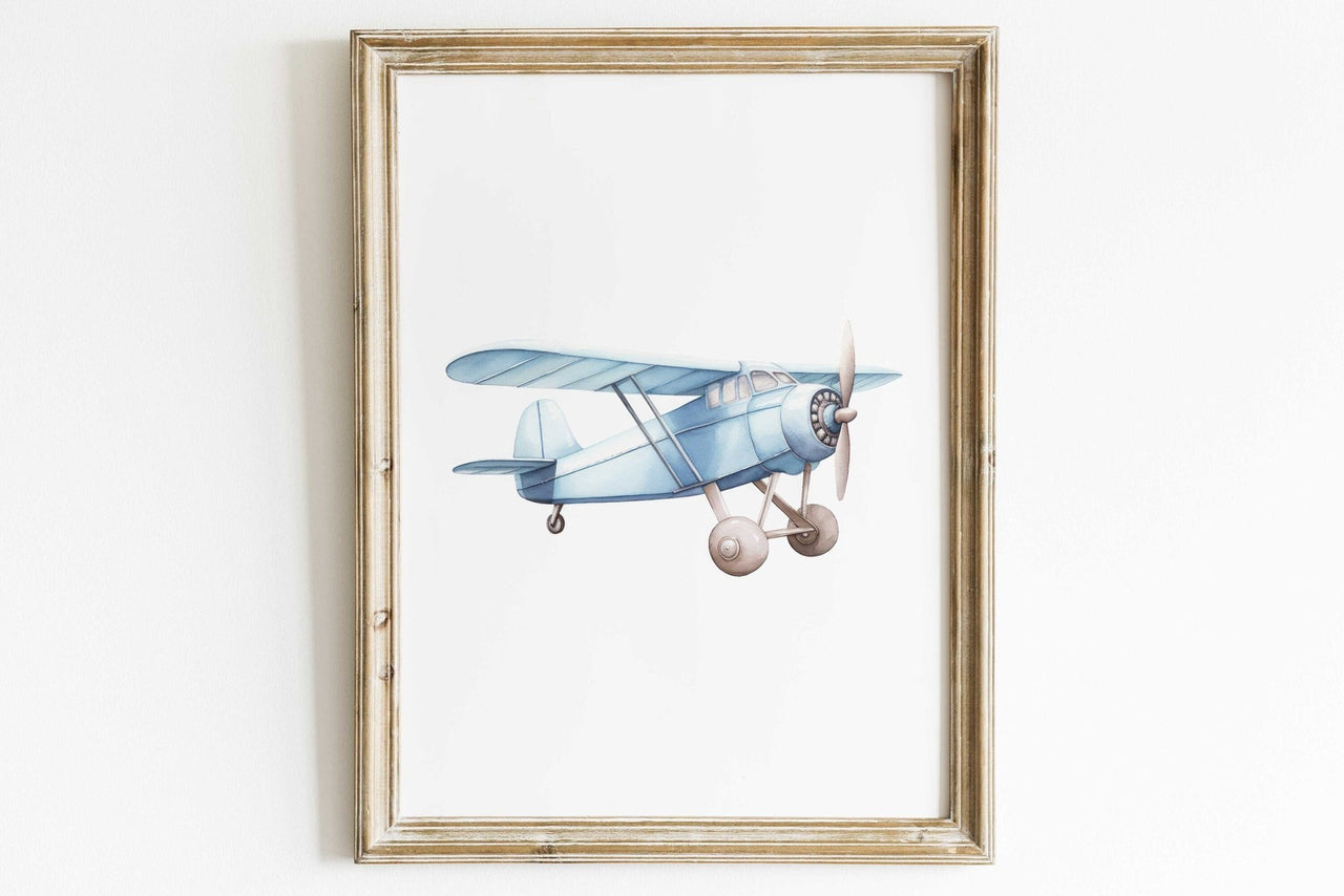 Blue Airplane Wall Art – Transportation Boys Room Print