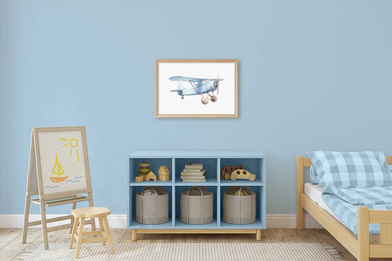 Blue Airplane Wall Art – Transportation Boys Room Print