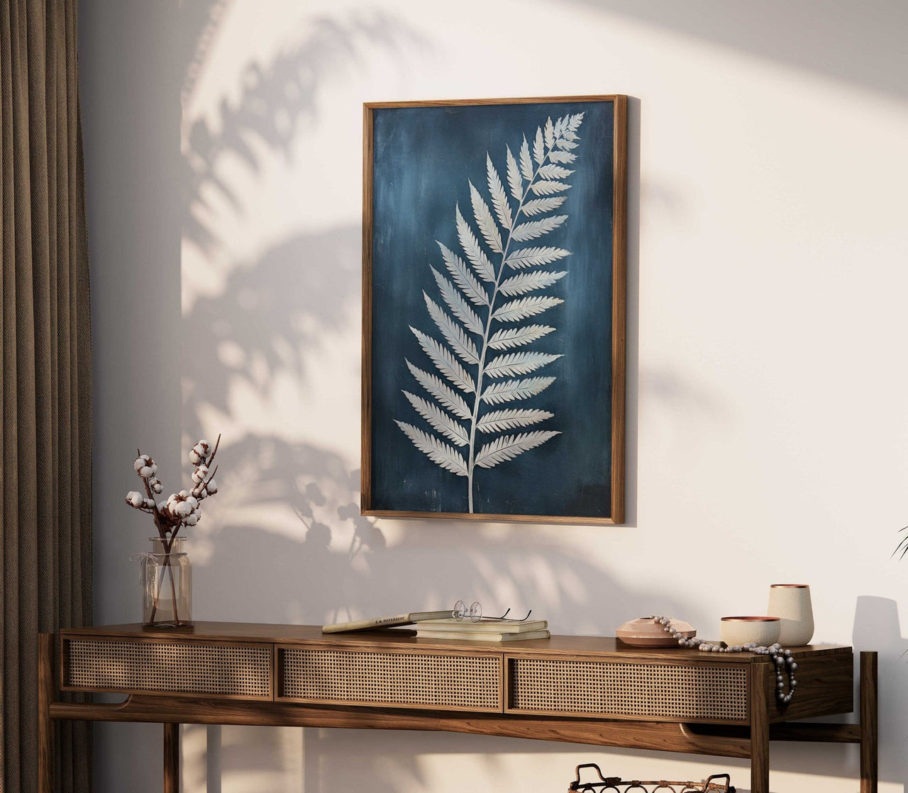 White Fern Wall Art – Botanical Living Room Print