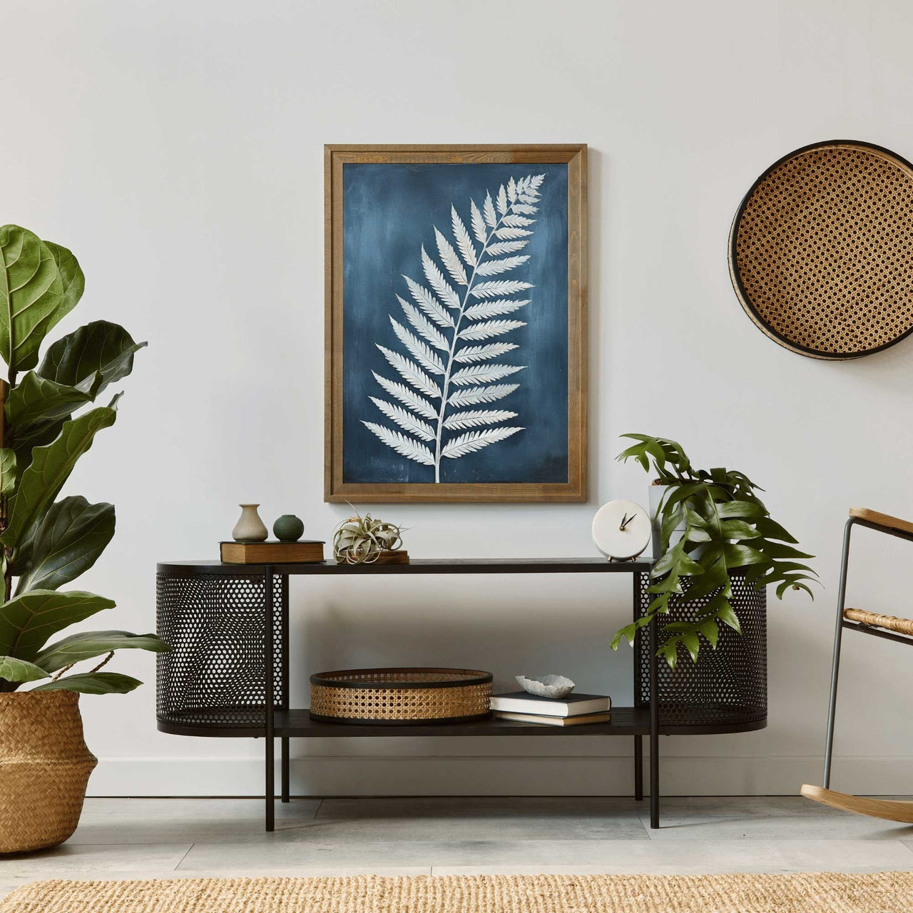 White Fern Wall Art – Botanical Living Room Print