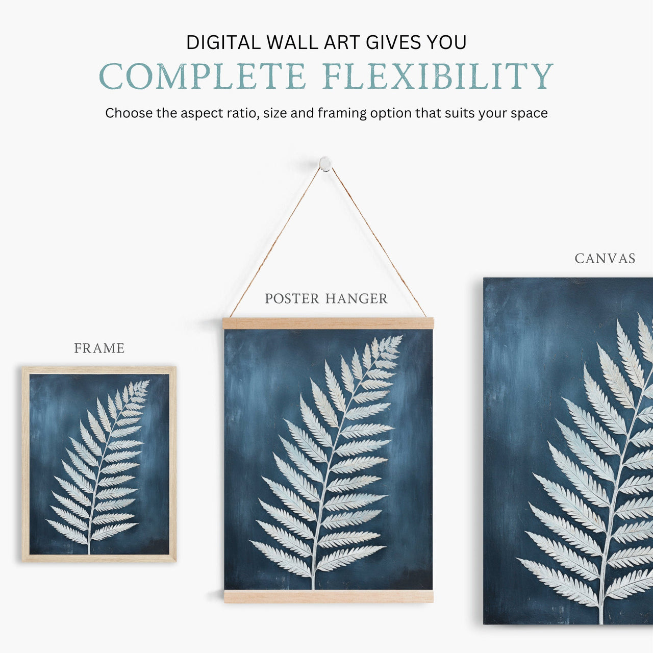 White Fern Wall Art – Botanical Living Room Print