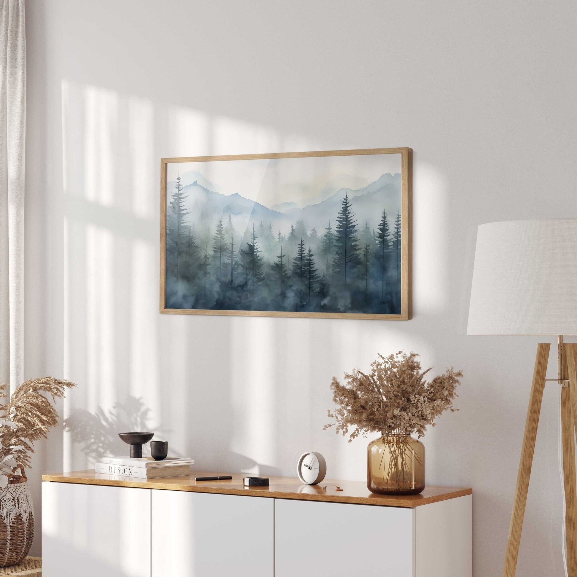 Blue Forest Prints, Watercolor Landscape Decor, Nature Wall Art - WildfieldPrints