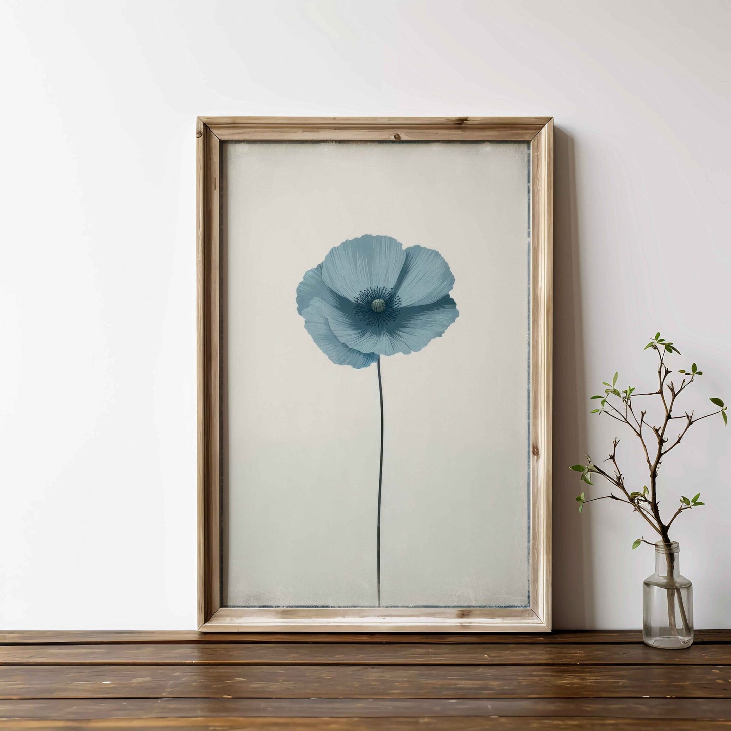 Blue Himalayan Poppy Flower Print, Vintage Minimalist Wall Decor, Floral Art - WildfieldPrints