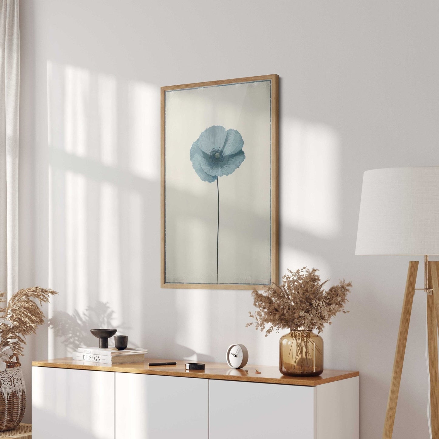 Blue Himalayan Poppy Flower Print, Vintage Minimalist Wall Decor, Floral Art - WildfieldPrints
