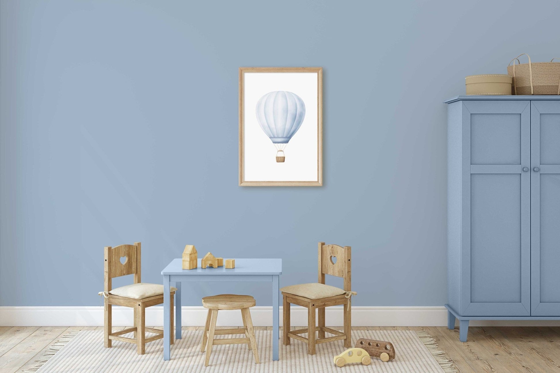 Blue Hot Air Balloon Nursery Decor, Pastel Wall Art for Boys - WildfieldPrints