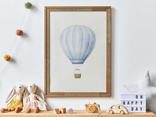 Blue Hot Air Balloon Nursery Decor, Pastel Wall Art for Boys - WildfieldPrints