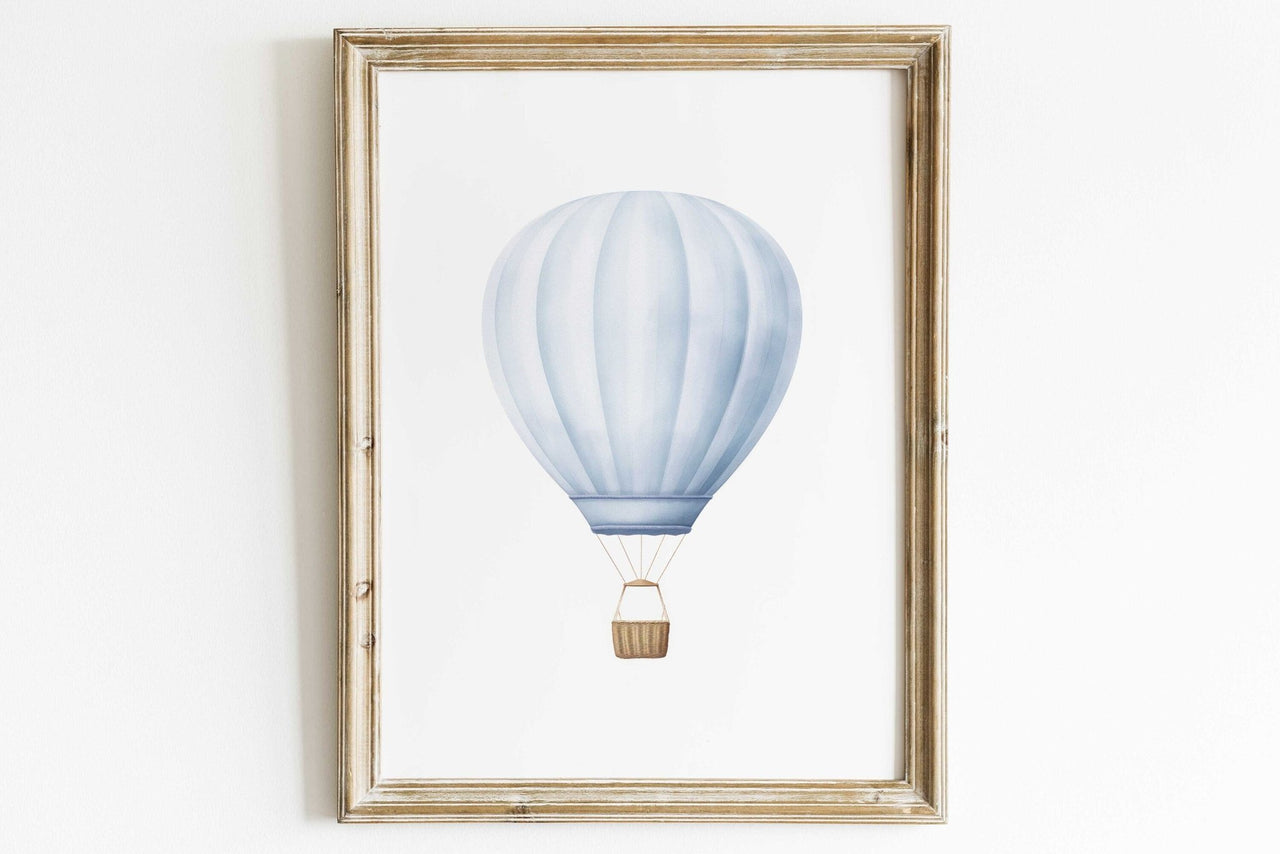 Blue Hot Air Balloon Wall Art – Vintage Boys Room Print