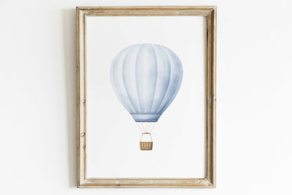 Blue Hot Air Balloon Nursery Decor, Pastel Wall Art for Boys - WildfieldPrints