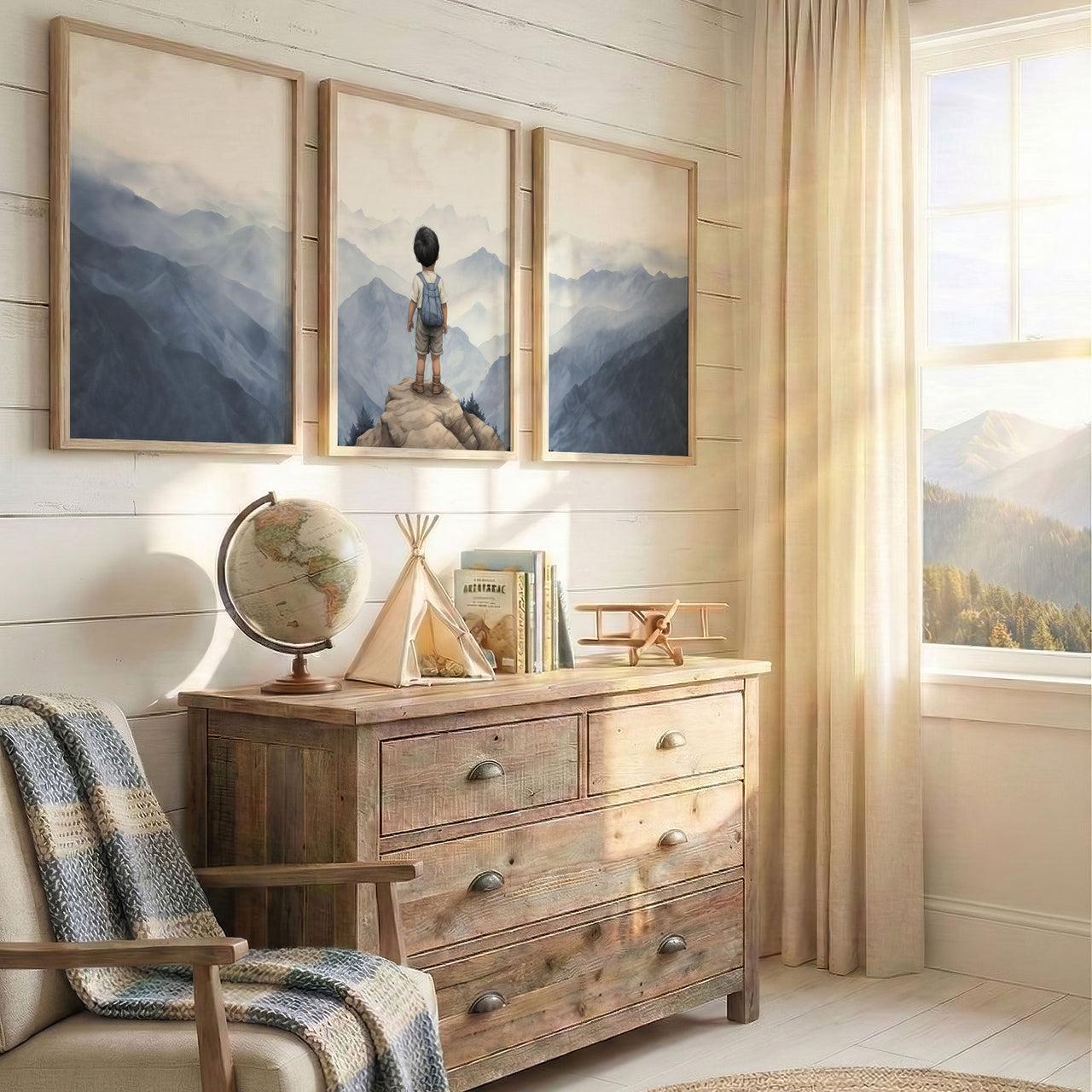 Blue Mountains Wall Art – Nature Boys Room Print • Set of 3