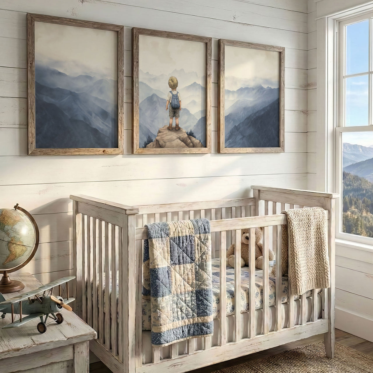 Blue Mountains Wall Art – Nature Boys Room Print • Set of 3