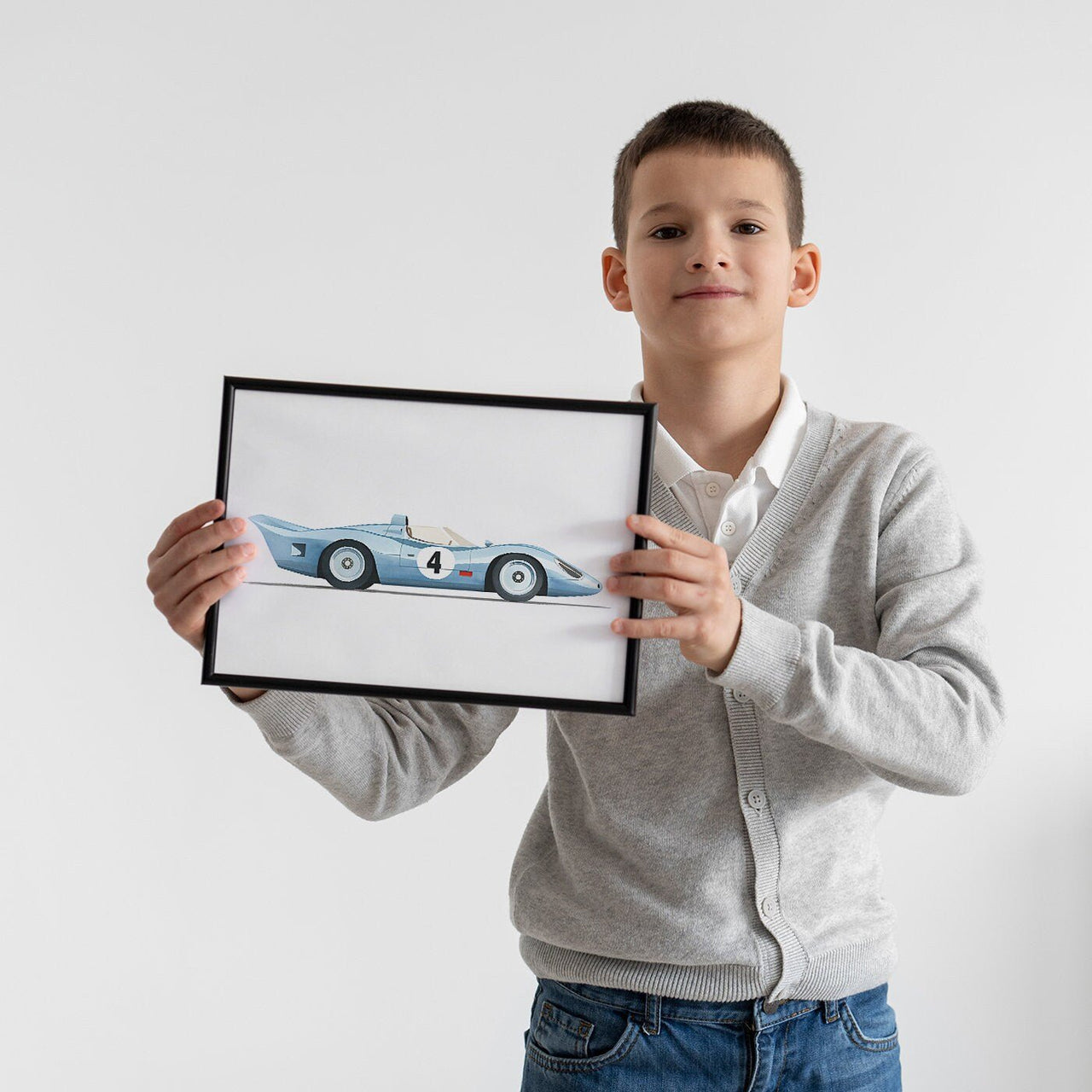 Blue Vintage Racing Car Wall Art – Vehicle Boys Room Print