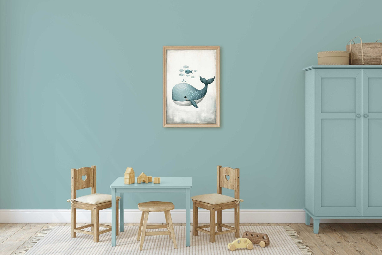 Blue Whale Nursery Print – Ocean Kids Room Wall Art
