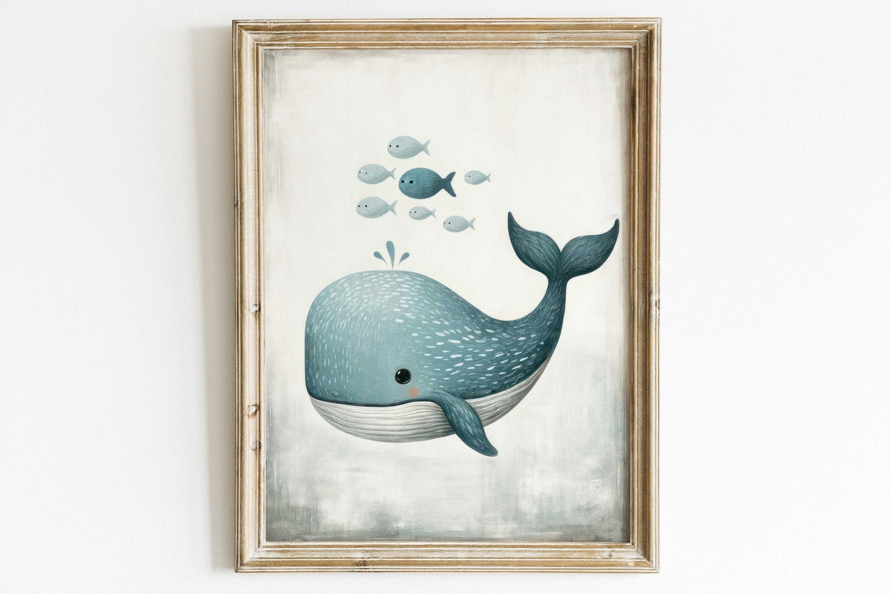 Blue Whale Nursery Print – Ocean Kids Room Wall Art