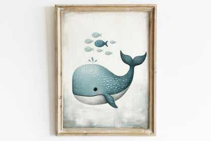 Blue Whale Nursery Print, Ocean Theme Art, Sea Animal Decor - WildfieldPrints