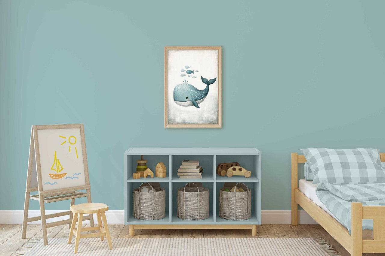 Blue Whale Nursery Print – Ocean Kids Room Wall Art