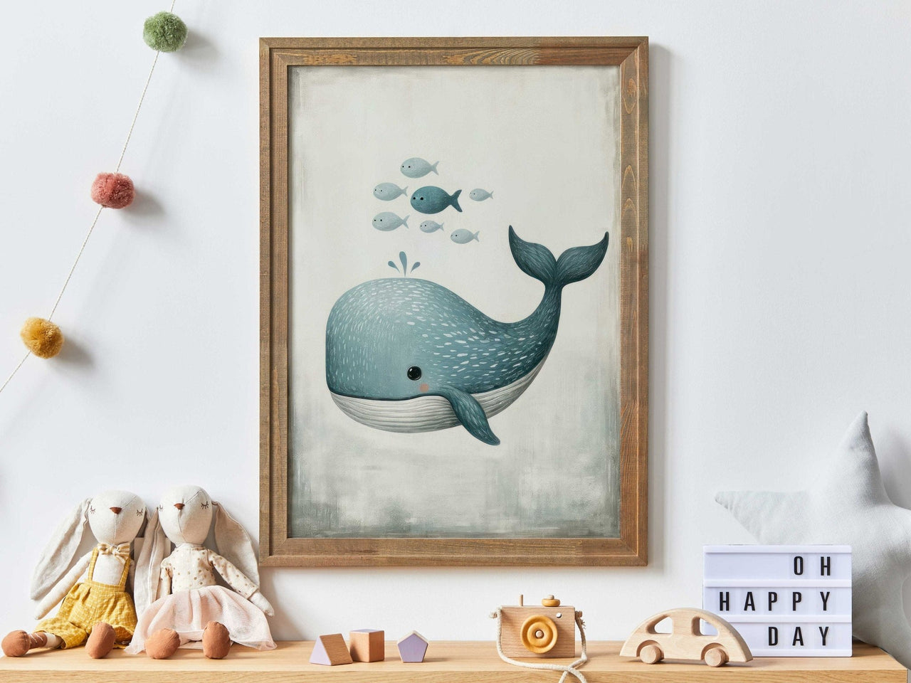 Blue Whale Nursery Print – Ocean Kids Room Wall Art